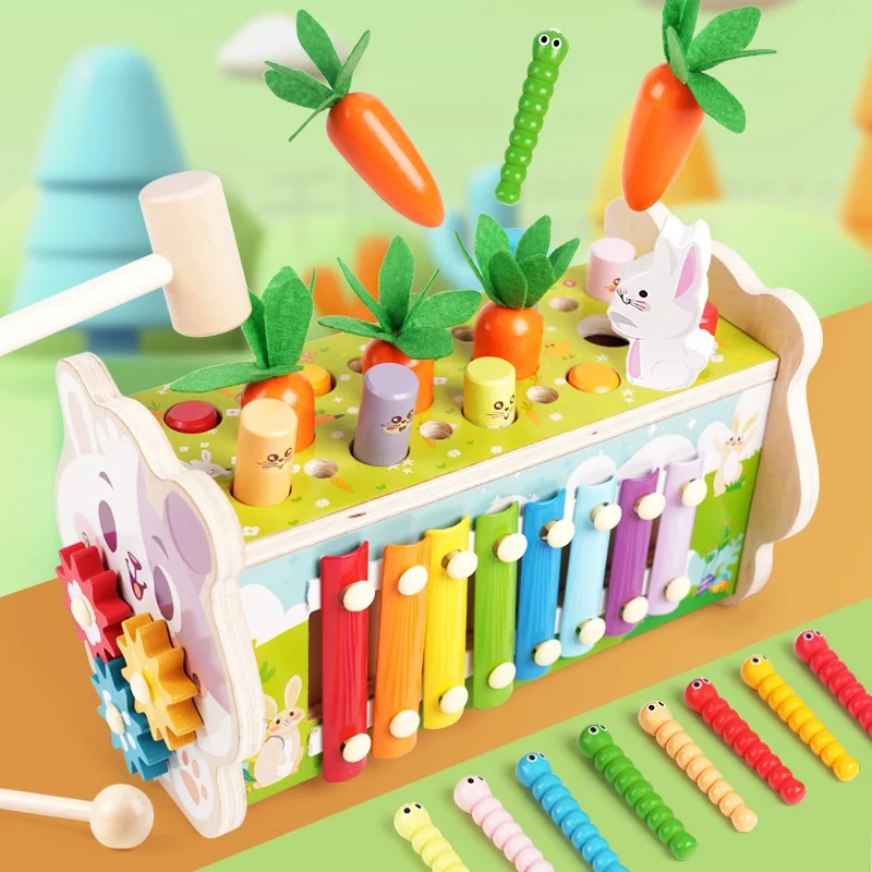CE/CPC認証取得 8-in-1 モンテッソーリおもちゃ 木製ハンマートイ パチパチあてっこゲーム 教育玩具 幼児向けアクティビティ