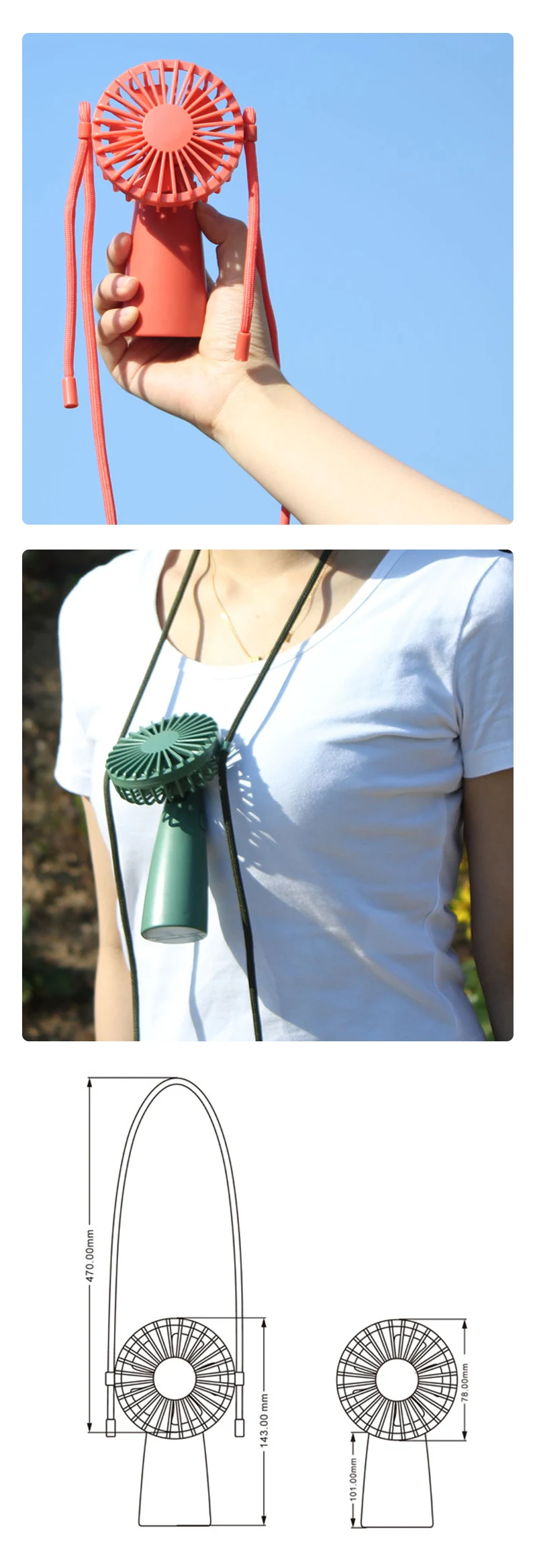 Custom Personal Removable Mini Battery Fan Hanging Portable Neck Fan