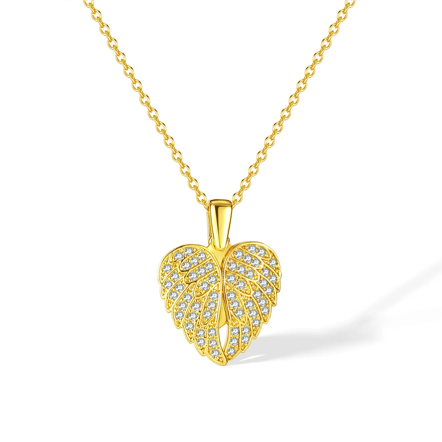 18k Gold Plated Stainless Steel Angel Wings Locket Necklace Personalized Zircon Heart Pendant Custom Memorial Jewelry for Women