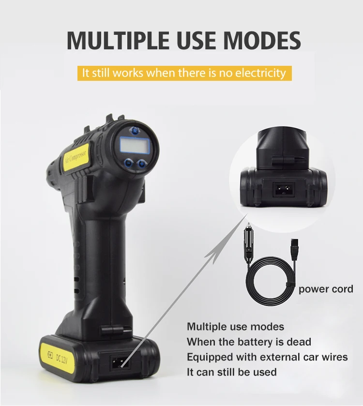 Cordless Digital Display Car Air Compressor Wireless Handheld Portable Tire Inflator with LED Light