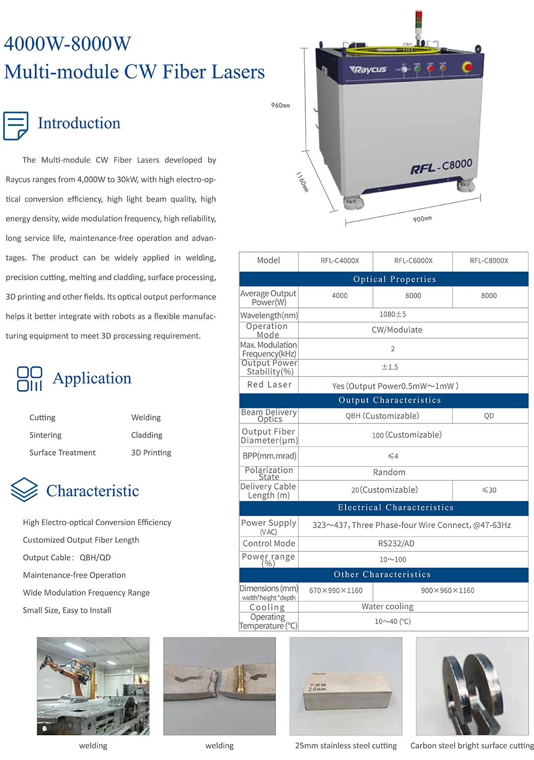 raycus 500W 750W 1000W 1500W 2000W 3000W 4000W 6000W 8000W 10000W 12000W 15000W 20000W fiber laser source