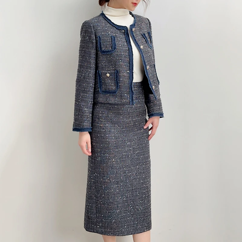 2025 Summer French Polished Ladies' Short Set Two-Piece Including Knee-Length Skirt and Coat