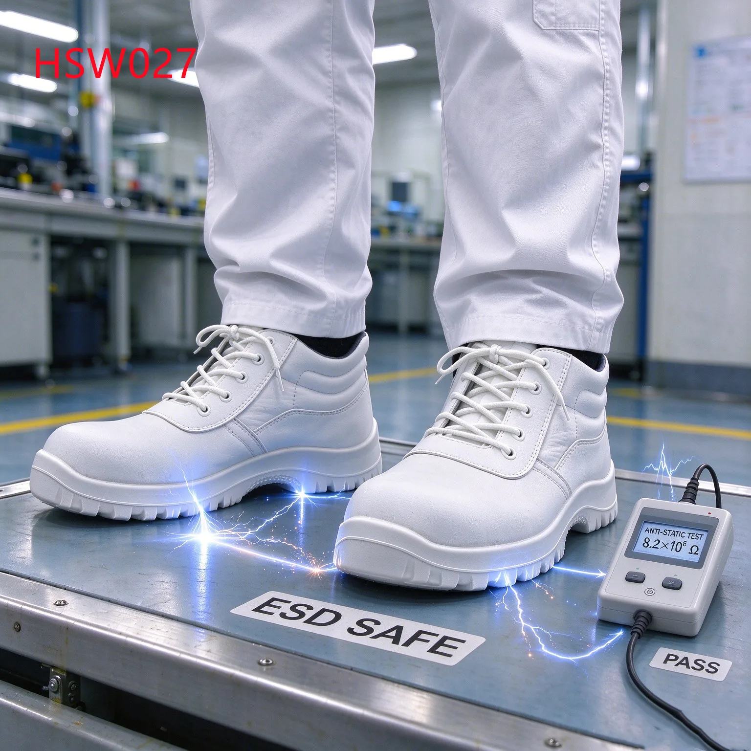 XYM,Drug Inspection Static-proof Hua Singh Safety Shoes Lab Work Anti-Chemical PI/PU Injection Sole White Work Shoes HSW027