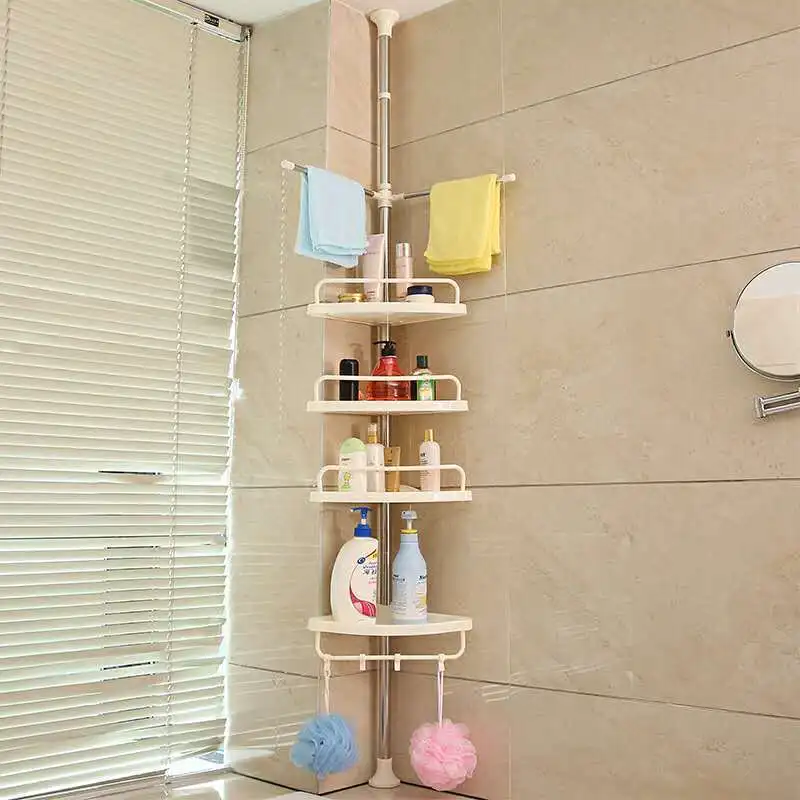 4 Layer Bathroom Bathtub Telescopic Corner Shower Caddy Revolving Storage Rack Triangular Fan