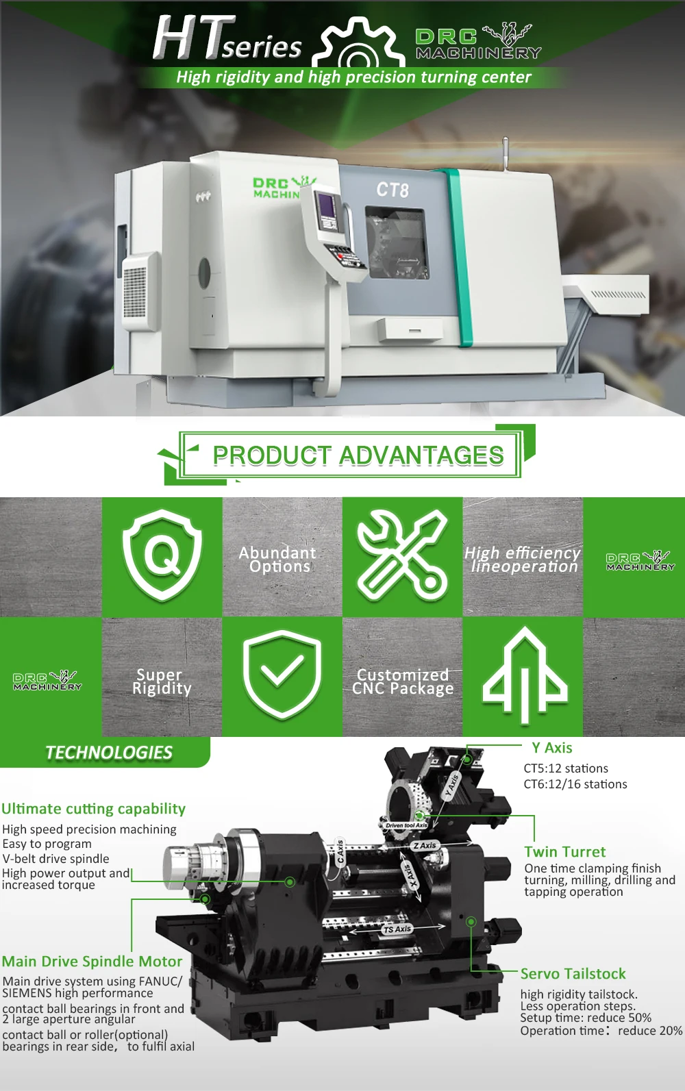 CNC Torno slant bed cnc turning lathe 4-Axes universal turning center with driven tools and C-axis