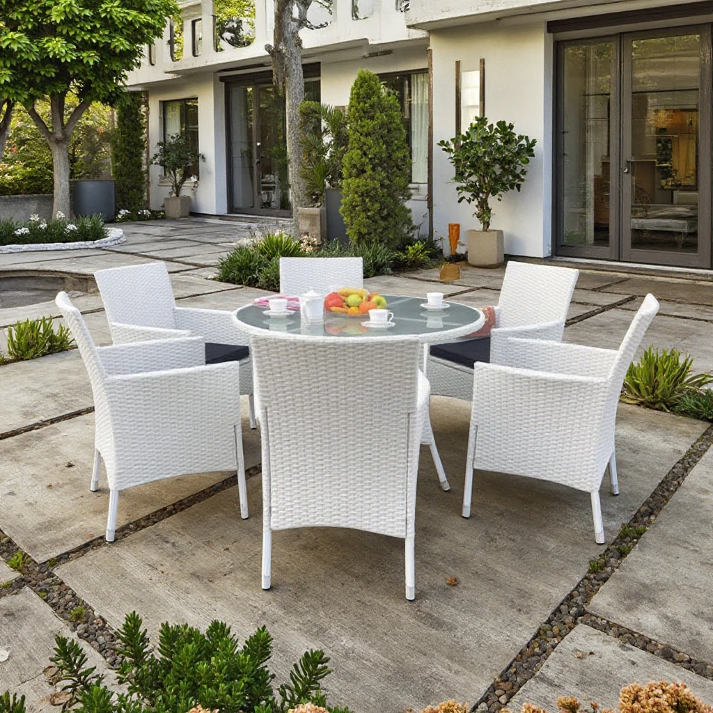 Modern Comfortable Outdoor Dining Chair Table Set Synthetic Rattan Wicker Hand Weaving Furniture for Courtyard Hotels Parks