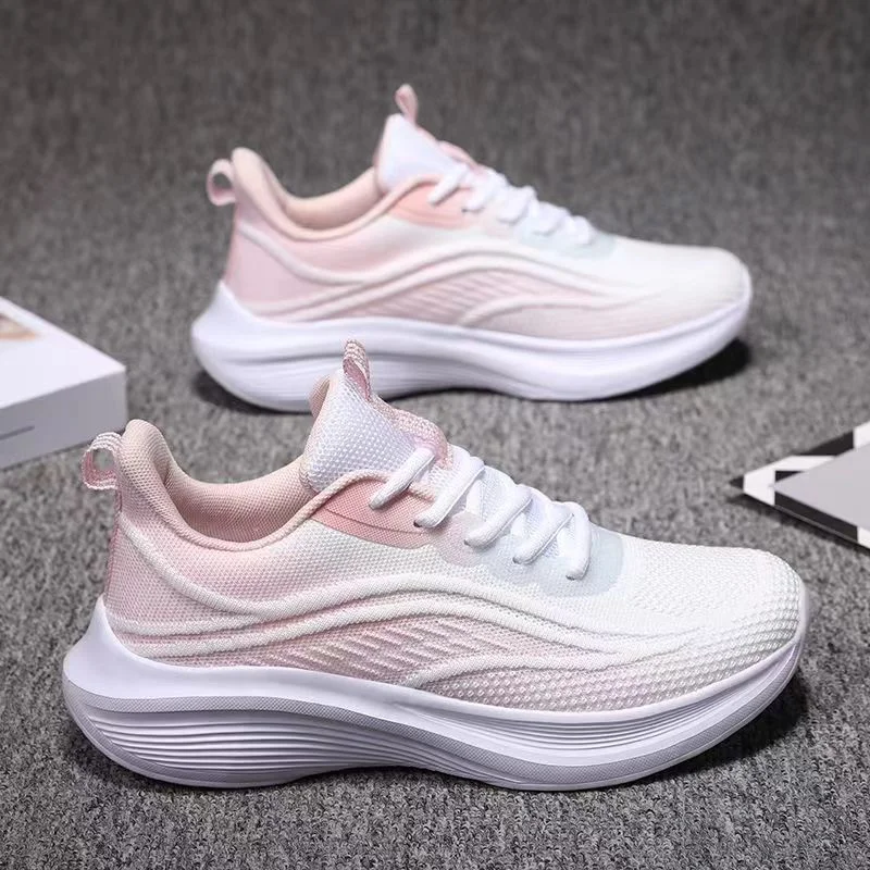 Women's Evergreen White Running Shoes 2026 New PU Upper Rubber Midsole Lace-Up Breathabl
