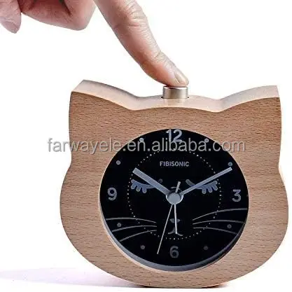 Led Digital Alarm Clock, Animal Cat Shape Lovely Cute Movement Wood Wooden Desktop Table Alarm Clocks for Kids Gifts Light
