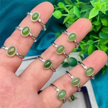 fashion Simple Design High Quality gemstone pair rings natural Nephrite silver ring 925 stone rings