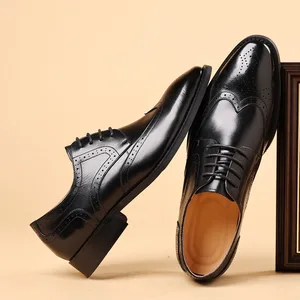 BESTSELLER Men's Genuine Leather Dress Shoes Luxury Brogueing  Triple-Stitch Design  Comfort Wedding Business Shoes