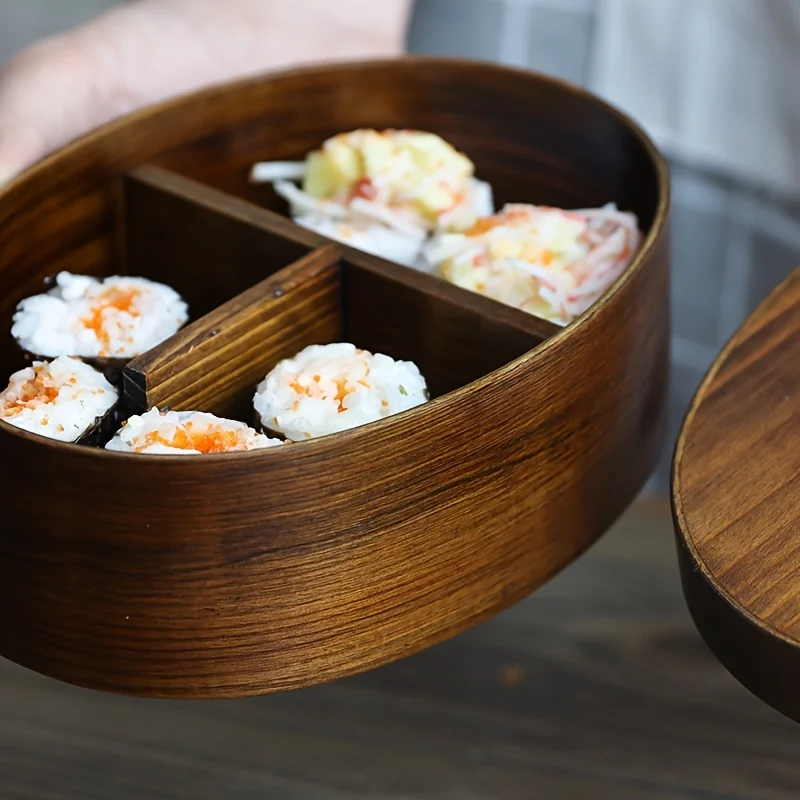 Multilayer Bento Box With Lid Solid Color Portable Wooden Lunch Box for School Office Workers