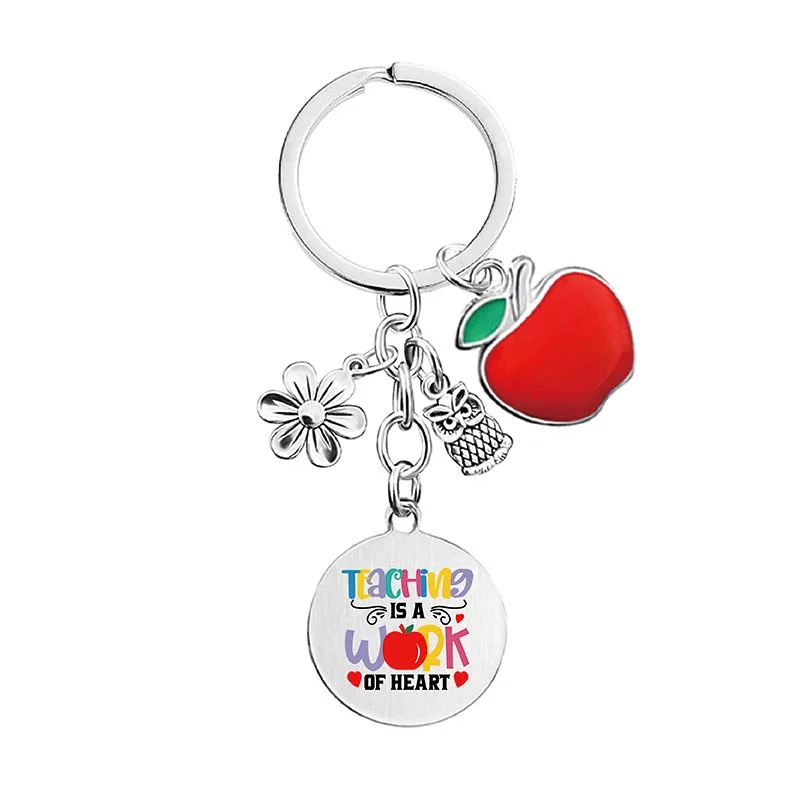 Customized LOGO Teachers Day Keychain Apple Pendant Stainless Steel Light Key Chains Graduation Gift