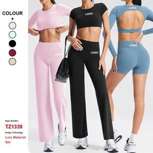 Custom Short Sleeve Sports T-Shirt Quick-Drying Conjunto De Yoga Long Sleeve Flared Workout Pants Women'S Gym Workout Yoga Set