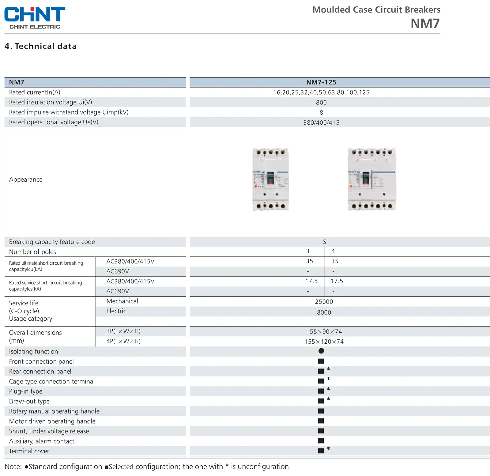 Chint original NM7 Molded Case Circuit Breaker NM7-125 NM7-250 NM7-400 NM7-630 NM7-800 NM7-1600 CHNT Chint NM7 MCCB