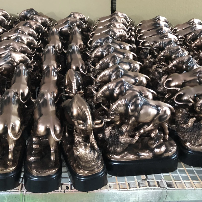 Wall Street Stock Market Charging Bull Trouncing Bear Statue With