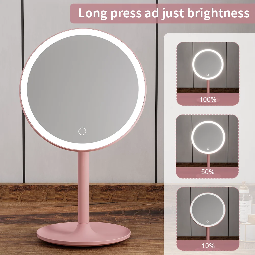 Eyelashes Can Be Magnetized to the Holder 360 Degree Rotation Pink Round Cosmetic Mirror Rechargeable Lighted Make up Mirror