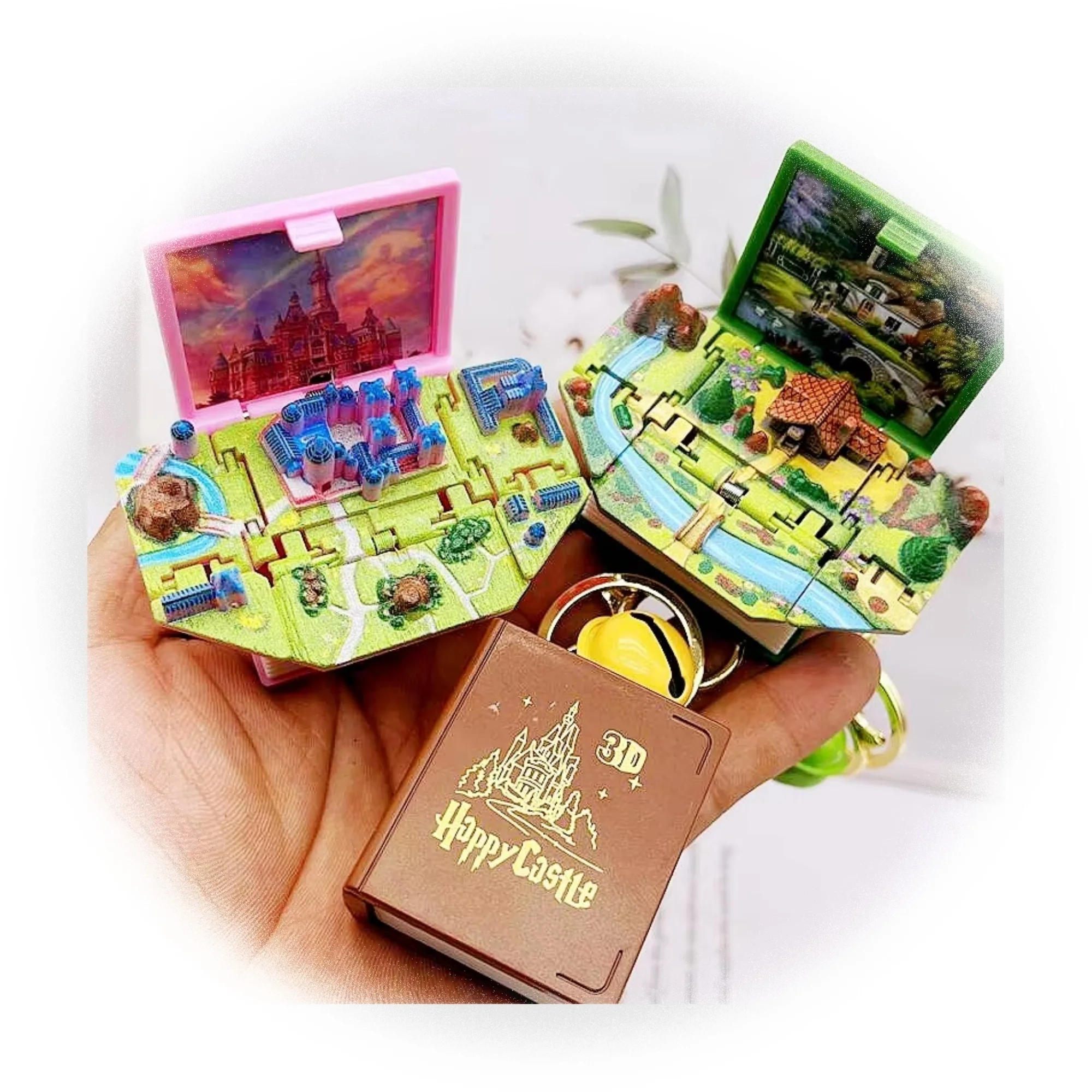 Factory Direct Novelty 3D Mini Book Key Chain Portable Folding Mini Surprise Exploding Books Toys Key Chain for Kids