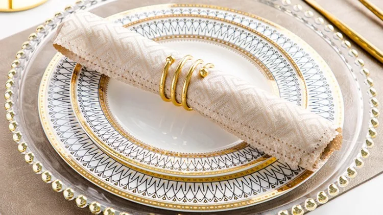 Bone China Silver Rim Dinner Set, Luxury Gold Banquet Crockery