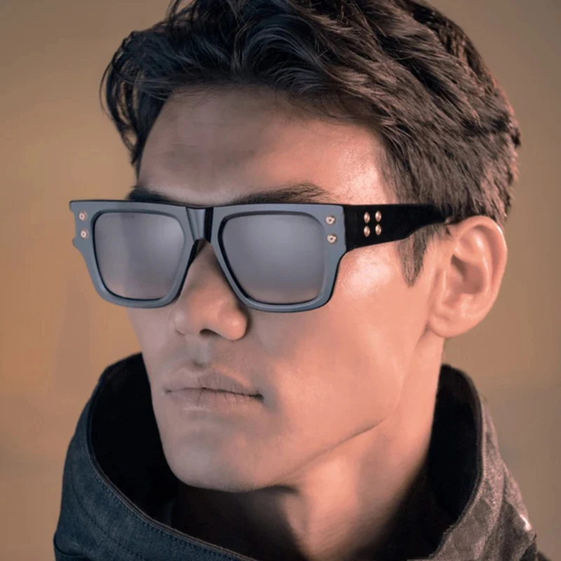 Vintage Big Square Mens Black Sunglasses Fashion Rivets Decoration