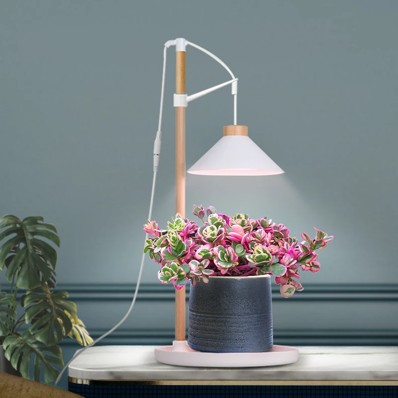 2024 Cheap Wholesale Smart 9W Full Spectrum Grow Light Tabletop Led Plant  Light Wooden Popular Design Indoor Plant Grow Lights