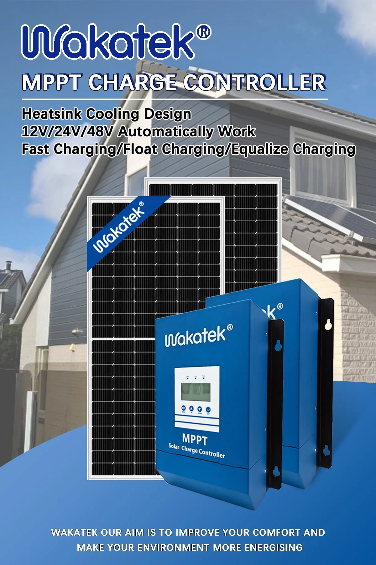 WAKATEK  MPPT Solar Charge  Controller 60a 100a 120a Ac Dc Hybrid Solar Charge Controller