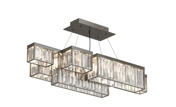 Modern Rectangular Island Crystal Chandelier Lighting Fixture Large Ceiling Lighting Hotel Lobby