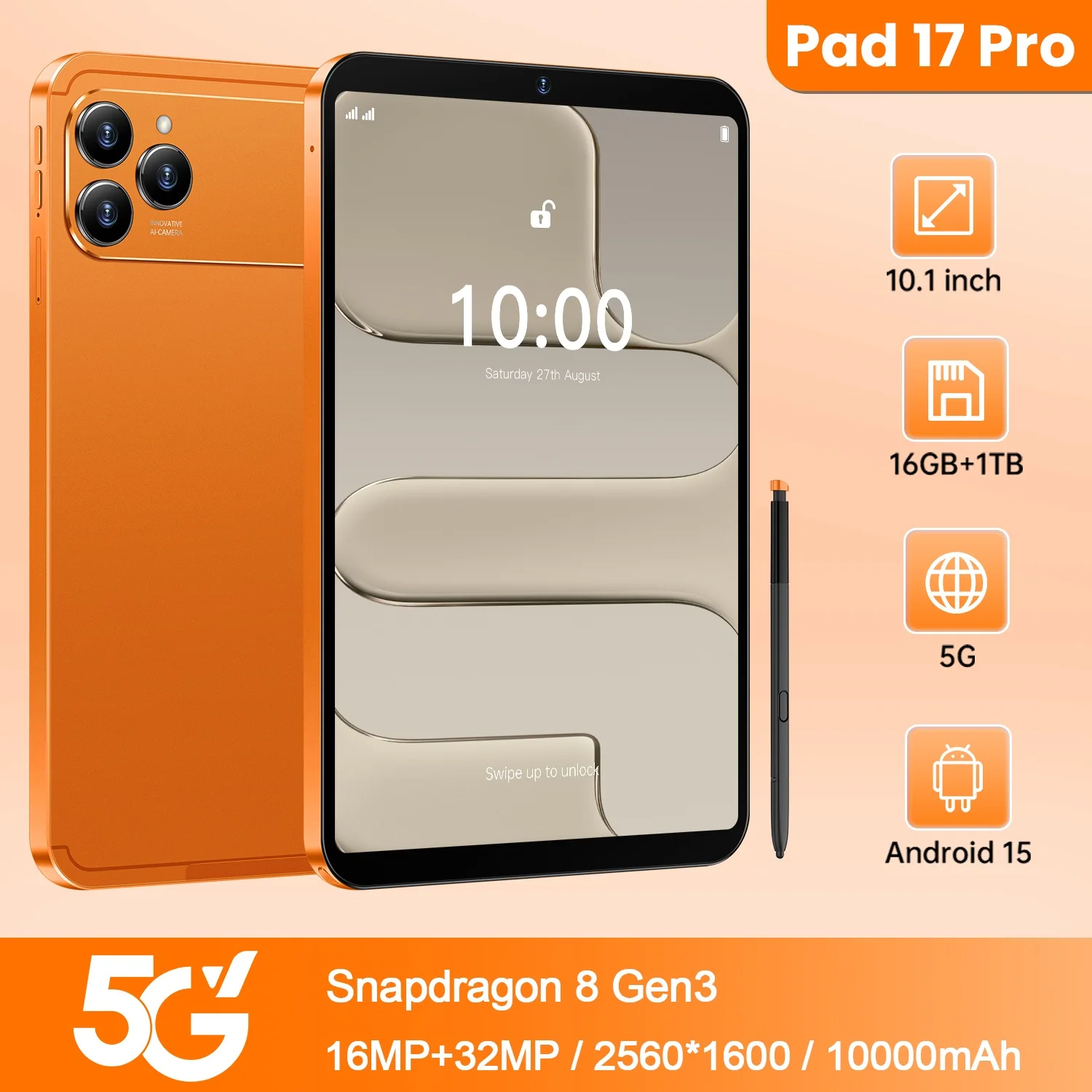 Pad 17 Pro Max 5G Global Version Tablet PC 10.1 Inch Android 15