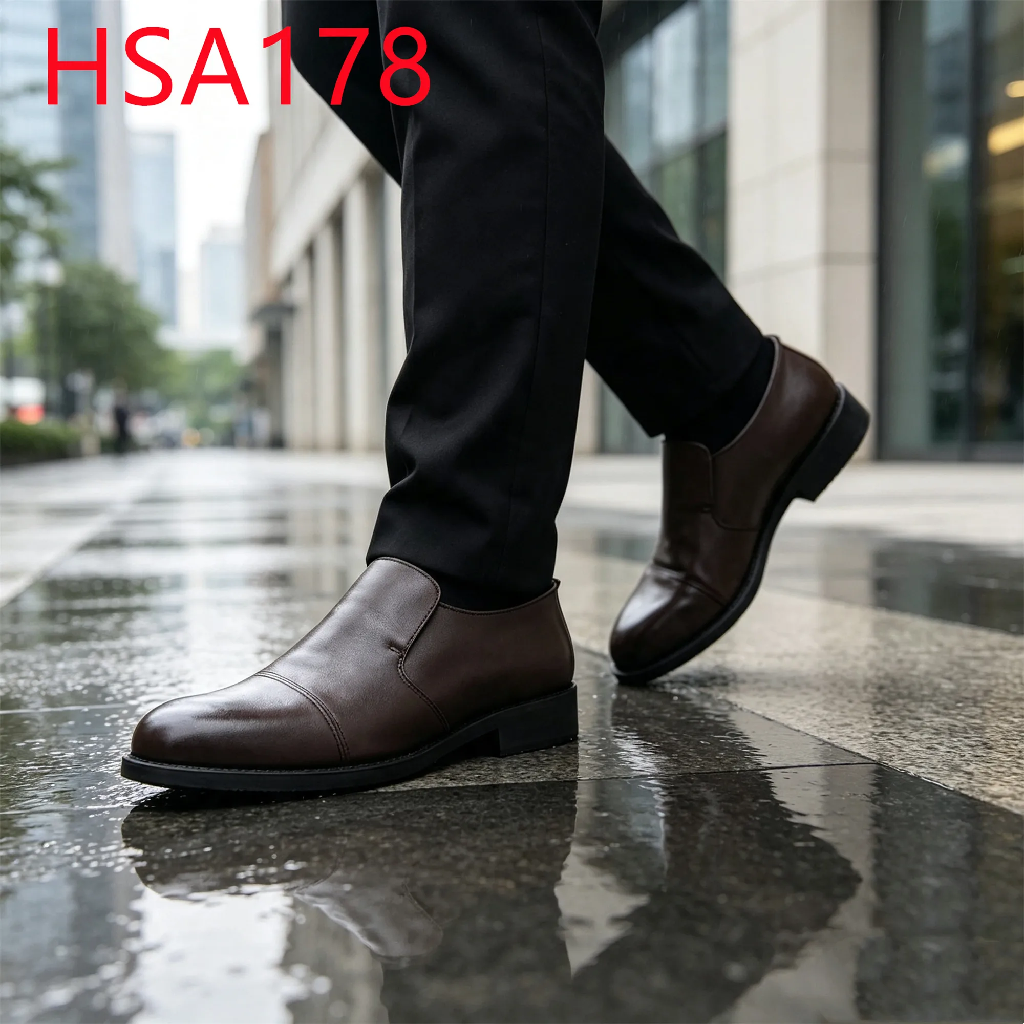 HY,Product Launch Pull on Style Round Toe Men Leather Shoes Russia Popular Double Joints Design Brown Uniform Shoes HSA178