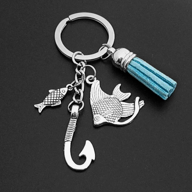 Fashion Fish and Hook Key Chain Keychain Jewelry Silver Color Fisherman I Love Fishing Fish Pendant Key Holder