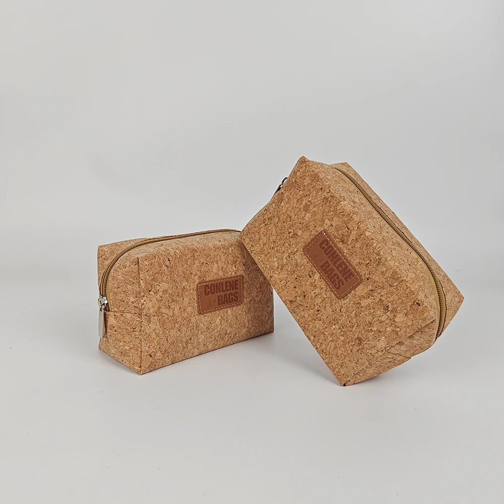 Custom Canvas Travel Makeup Bag with Zipper Closure Cork Bottom Fashionable Letter Pattern Cosmetic Gift Bag