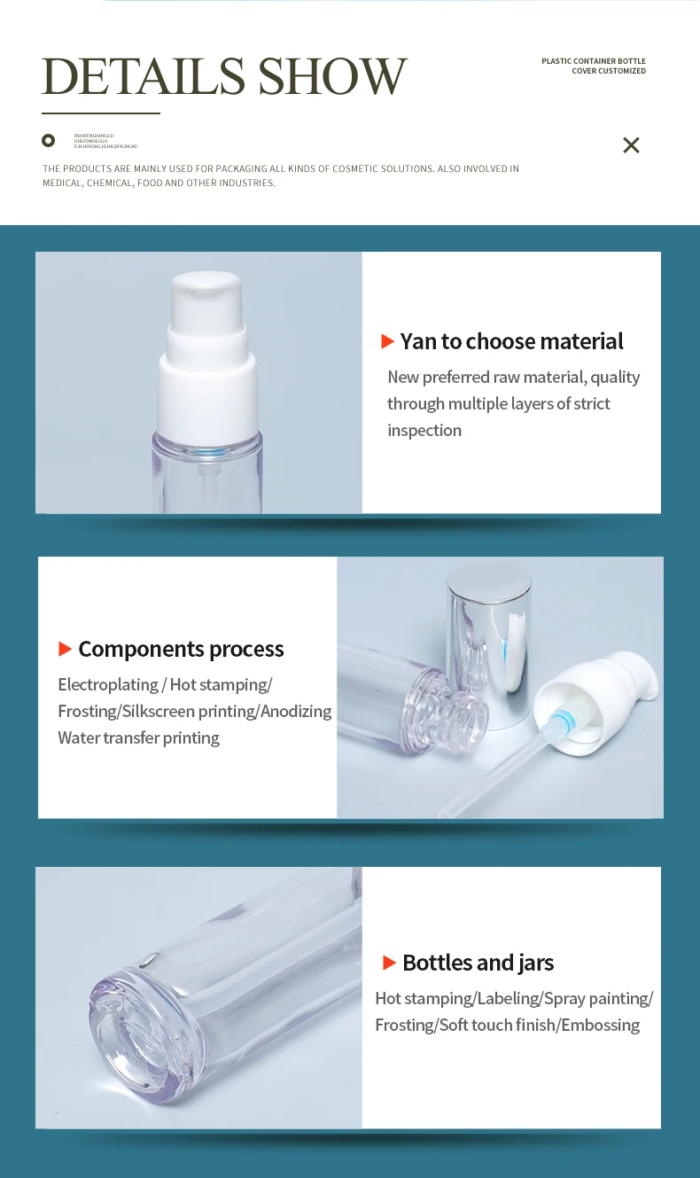 Luxury Custom Spray Pump Lotion Plastic Petg Bottles With Electroplated Cover