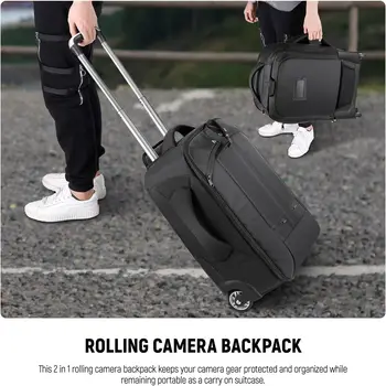 NEEWER 2-in-1 Convertible Wheeled Camera Backpack Rolling Luggage Case With Telescopic Handle and Anti-Shock Dividers for DSLR product image