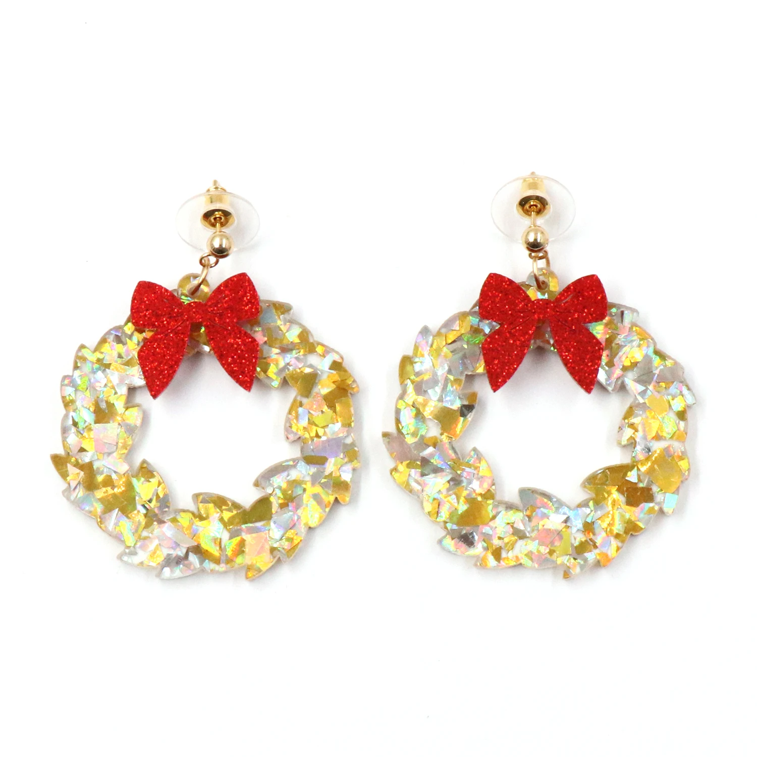 MD141ER2145 New Product Trendy Drop Wreath with Bow Christmas Acrylic Earrings Custom Plating ODM Supply Women Anniversary manufacture