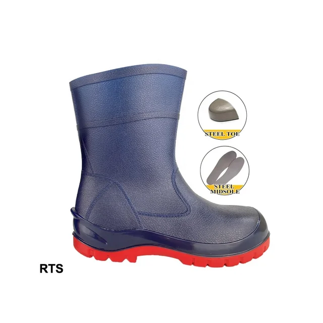2024 New Style Workshop Men Safety Shoes Chemical Resistant Steel Toe Steel Midsole Low Cut 24cm Mid-calf Rubber Rain Boots