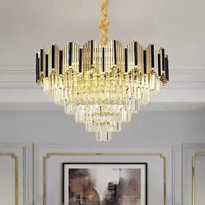 Modern Gold Crystal Chandelier Warm White LED Lighting Middle Size Hanging for Living Room