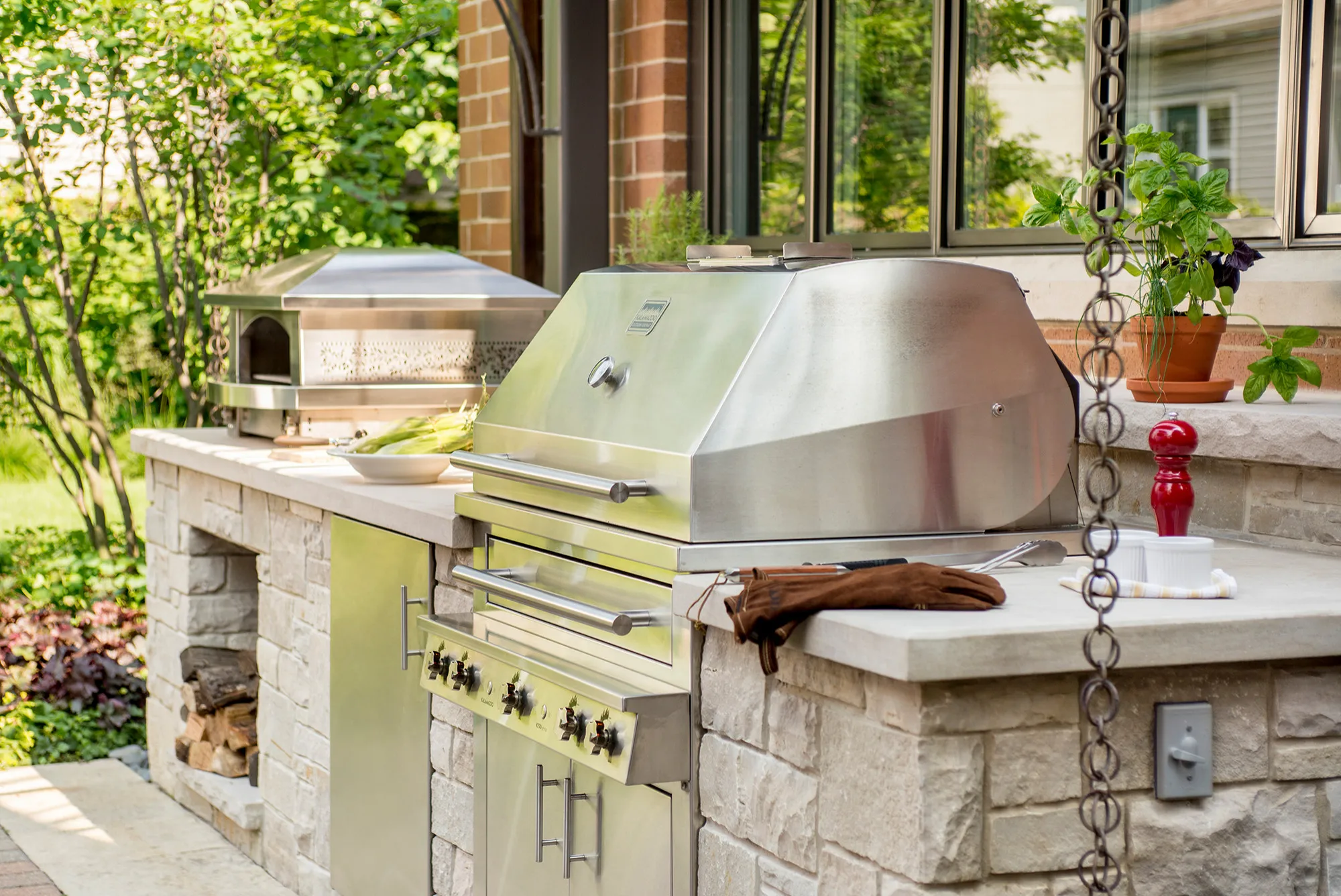 Kejia Custom Metal Stainless Steel Outdoor Kitchen BBQ Cabinet Modular  Marble Table Outdoor BBQ Kitchen Grill Island With Sink