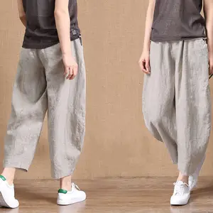 Wholesale 2026 Summer New Cotton and Linen Women's Pants Loose Solid Color Thin Nine-point Harem Pants Women's Pants