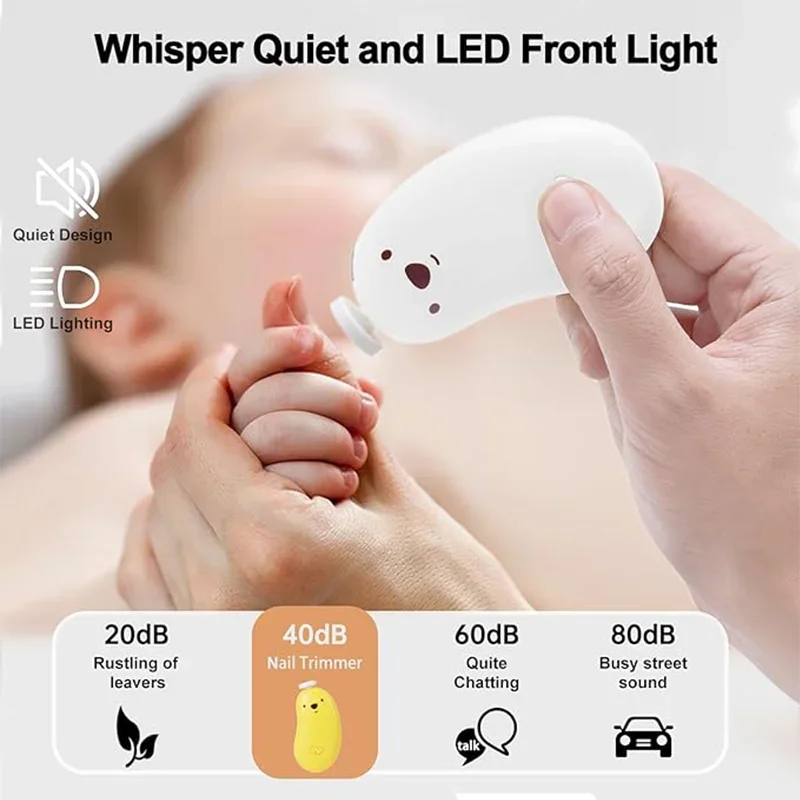 Baby Nail Trimmer with LED Light Polisher Electric Clipper Set for Newborns USB Rechargeable All-in-One Baby Nail Care Kit