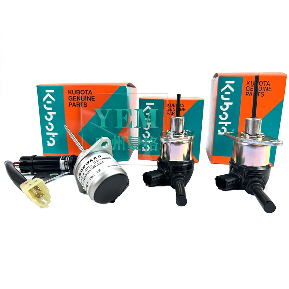 Engine Fuel Stop Solenoid 12V 24V D1703 D1503 D722 D782 D902 D662 D1005 D1101 D1105 D1305 D1803 for Kubota Excavator Spare Parts