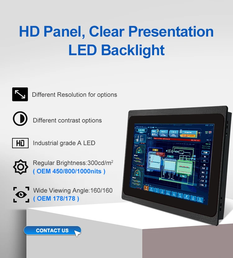 Industrial VESA Pure Plane Capacitive Resistive Touch Screen 11.6/13.3/15.6/19/21.5 Inch LCD Display USB DC Monitor