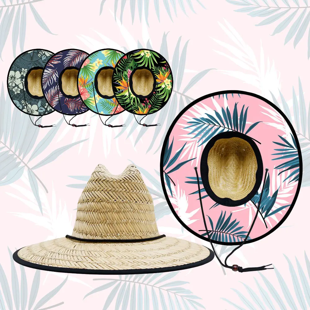 UPF 50 Sun Hats Womens pink Classic Miami Beach Lifeguard Straw Hats Woven  Grass Travel Straw Hat