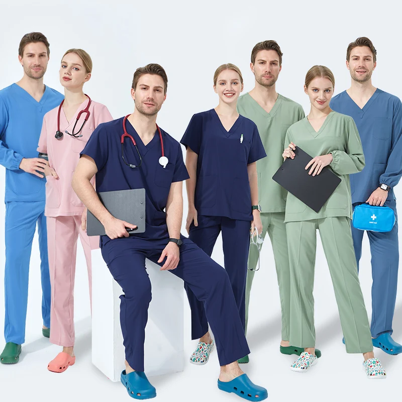 Uniformes médicos masculinos e femininos, blusa e calça para