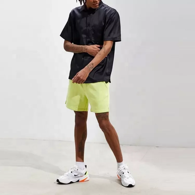 JL121R Men’s Polo Manufacturers Black Streetwear Short Sleeve Button up Casual Silk Satin Man Solid Color Shirt