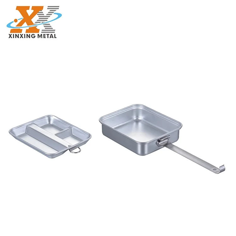 Outdoor Survival Food Container Aluminum Mess Kit Lunch Box With Handle