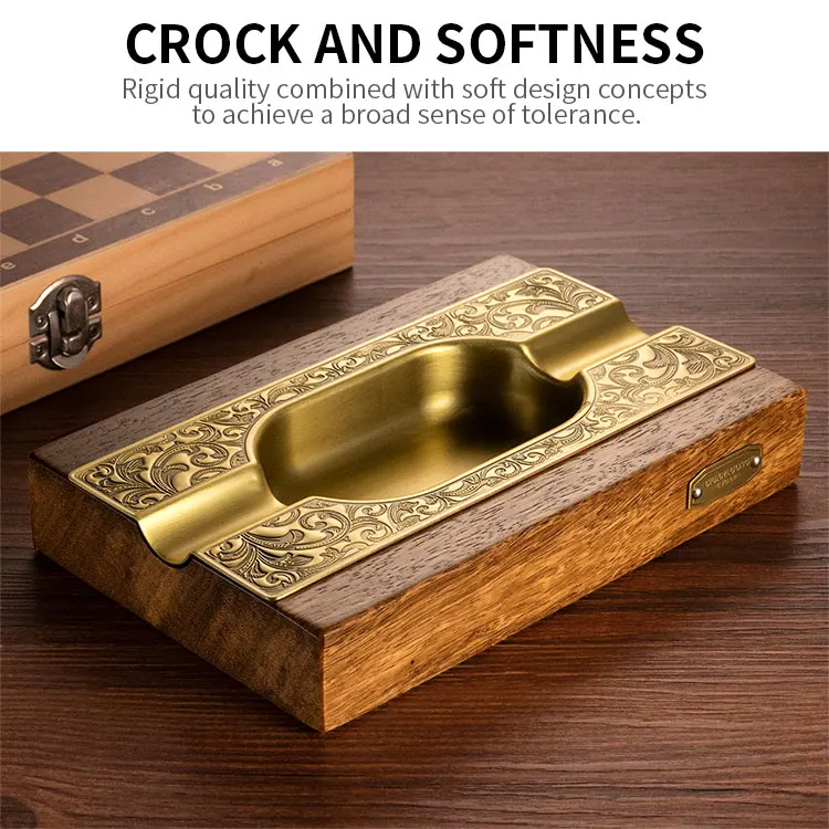 Personalized Cigar Ashtrays Hotel Bar Office Wooden and Metal Cigar Ashtray Custom Logo Luxury Cigar Ashtray