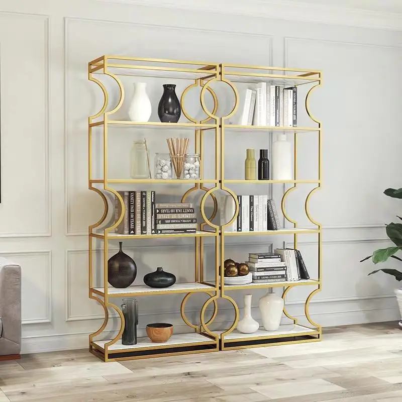 Northern Europe Style Simple Arch Light Livingroom Bedroom Cafe Shop Metal Golden Shelf Multi-functional Bookcase