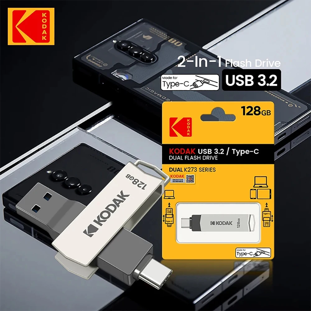 Kodak K273 Metal Pendrive Type C Otg Fancy Ultra Thin Usb 64 Gb 3.2