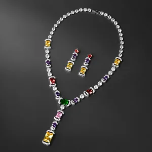 Promotional Gemstone Bridal Pendant Earrings and Pendant Necklace Diamond Jewelry Set