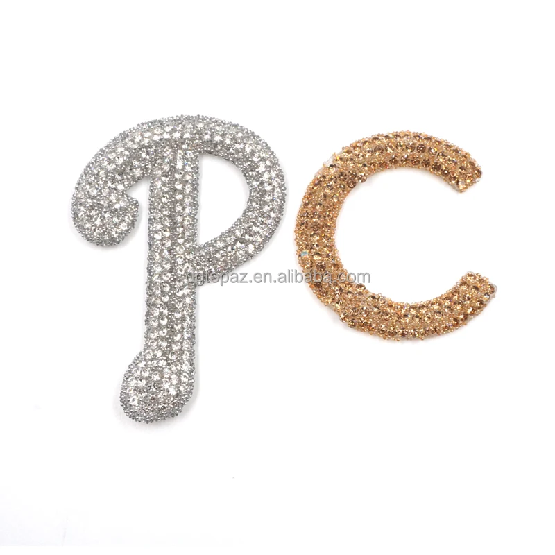 Free sample Luxury rhinestone logo patch applique designer patches famous brands stickers