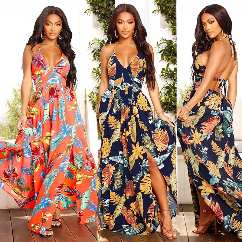 Vestido De Playa Bohemio Para Mujer - Largo, Sin Mangas, Floral, Con Bolsillos, Poliéster, Ideal Para Verano